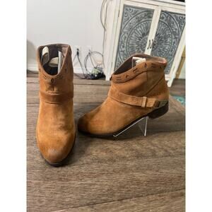 UGG Australia Austin Leather Cowboy Ankle Boots Pull-On Brown Women's US 7.5